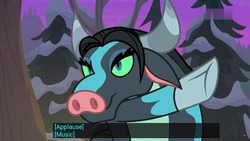Size: 1920x1080 | Tagged: safe, edit, edited screencap, screencap, queen chrysalis, ophiotaurus, frenemies (episode), g4, caption, disguise, disguised changeling, female, meme, youtube caption