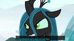 Size: 1920x1080 | Tagged: safe, edit, edited screencap, screencap, queen chrysalis, changeling, changeling queen, frenemies (episode), g4, caption, female, implied flam, implied flim flam brothers, meme, solo, youtube caption
