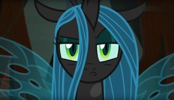 Size: 1618x931 | Tagged: safe, screencap, queen chrysalis, changeling, changeling queen, frenemies (episode), g4, bust, female, portrait, pouting, solo