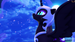 Size: 3840x2160 | Tagged: safe, artist:loveslove, nightmare moon, pony, g4, 3d, crying, high res, looking at each other, looking up, moon, source filmmaker