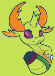 Size: 1266x1755 | Tagged: safe, artist:chyoatas, thorax, changedling, changeling, g4, bust, cute, green background, king thorax, male, portrait, simple background, solo, thorabetes
