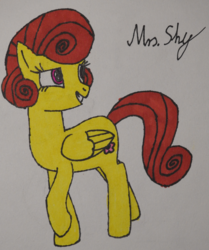 Size: 3392x4048 | Tagged: safe, artist:awgear, derpibooru exclusive, posey shy, pegasus, pony, g4, female, missing accessory, mother's day, pink eyes, solo, traditional art, yellow coat