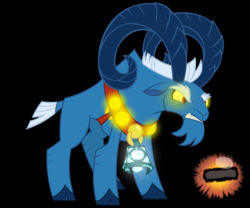 Size: 1500x1250 | Tagged: safe, artist:andoanimalia, artist:php185, grogar, sheep, frenemies (episode), g4, angry, bell, black background, cloven hooves, crystal ball, glowing, grogar's bell, grogar's orb, magic, male, power, ram, simple background, solo, vector
