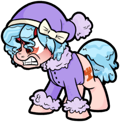 Size: 1349x1367 | Tagged: safe, artist:binkyt11, cozy glow, pegasus, pony, frenemies (episode), g4, aggravated, angry, bow, clothes, cozy glow is best facemaker, cozy glow is not amused, crazy glow, female, filly, foal, gritted teeth, hat, imminent crying, insanity, red face, simple background, solo, transparent background, white outline, winter outfit