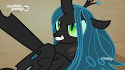 Size: 1920x1080 | Tagged: safe, screencap, queen chrysalis, changeling, changeling queen, frenemies (episode), g4, angry, female, on back, solo