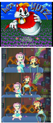 Size: 427x987 | Tagged: safe, edit, edited screencap, screencap, fluttershy, sunset shimmer, equestria girls, g4, game stream, spoiler:eqg series (season 2), converse, shoes, sneakers, sunset shimmer frustrated at game