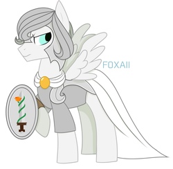 Size: 1575x1540 | Tagged: safe, artist:foxaii, oc, oc only, oc:light knight, pegasus, pony, armor, looking back, male, pegasus oc, shield, simple background, solo, white background