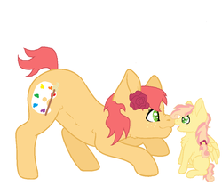 Size: 940x784 | Tagged: safe, artist:pinkie3212, artist:stormcloud-yt, oc, oc only, oc:berry bloom, oc:orchid, earth pony, pegasus, pony, base used, boop, female, freckles, magical lesbian spawn, mare, next generation, noseboop, offspring, parent:applejack, parent:strawberry sunrise, parents:applerise, siblings, simple background, sisters, white background
