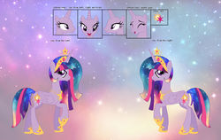 Size: 1024x648 | Tagged: safe, artist:nightmarelunafan, princess celestia, twilight sparkle, oc, oc:princess solar sparkle, alicorn, pony, g4, fusion, reference sheet, twilight sparkle (alicorn)
