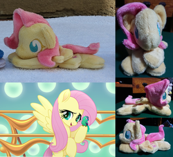 Size: 2382x2160 | Tagged: safe, artist:plushbyanto, fluttershy, bird, pegasus, pony, songbird, g4, my little pony: the movie, beanie (plushie), chibi, female, flying, high res, irl, lying down, mare, minky, no mouth, no nose, no pupils, photo, plushie, prone, smiling, solo, sploot, spread wings, toy, wings