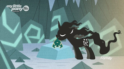 Size: 1920x1080 | Tagged: safe, screencap, gusty the great, pony, unicorn, frenemies (episode), g4, bell, eyes closed, female, grogar's bell, mare, mouth hold, solo