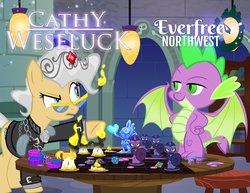 Size: 3300x2550 | Tagged: safe, artist:pixelkitties, mayor mare, spike, dragon, earth pony, pony, g4, cathy weseluck, crystal, everfree northwest, high res, large wings, winged spike, wings