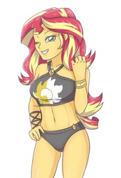 Size: 2208x3248 | Tagged: safe, artist:sumin6301 edits, edit, sunset shimmer, equestria girls, equestria girls specials, g4, my little pony equestria girls: better together, my little pony equestria girls: forgotten friendship, adorasexy, belly button, bikini, bikini babe, black swimsuit, clothes, cute, cutie mark on clothes, cutie mark swimsuit, female, hand on hip, high res, jeweled swimsuit, lidded eyes, looking at you, one eye closed, sexy, shimmerbetes, simple background, smiling, solo, summer sunset, sunset shimmer's beach shorts swimsuit, swimsuit, white background, wink