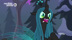 Size: 1366x768 | Tagged: safe, screencap, queen chrysalis, changeling, changeling queen, frenemies (episode), g4, angry, discovery family logo, female, former queen chrysalis, solo