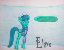 Size: 1084x845 | Tagged: safe, artist:dialysis2day, oc, oc only, oc:elsie, earth pony, pony, beret, female, hat, mare, solo, traditional art