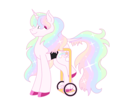 Size: 1246x1080 | Tagged: safe, artist:musical-medic, oc, oc only, oc:lady amalthea, pony, unicorn, female, mare, offspring, parent:princess celestia, parent:star swirl the bearded, parents:celeswirl, polio, simple background, solo, transparent background, wheelchair