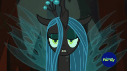 Size: 900x506 | Tagged: safe, screencap, queen chrysalis, changeling, changeling queen, frenemies (episode), g4, animated, bust, female, looking at you, portrait, raised eyebrow, solo