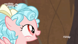 Size: 1000x562 | Tagged: safe, screencap, cozy glow, queen chrysalis, changeling, changeling queen, pegasus, pony, frenemies (episode), g4, angry, animated, cozybuse, discovery family logo, duo, female, filly, foal, nose wrinkle, rage, surprised, yelling