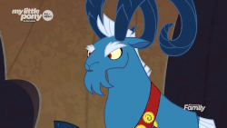 Size: 1280x720 | Tagged: safe, screencap, grogar, frenemies (episode), g4, animated, cloven hooves, discovery family logo, facehoof, male, perfect loop, solo, talking