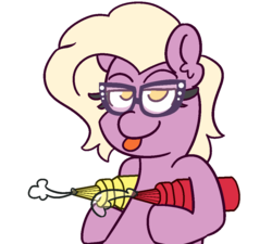 Size: 1000x900 | Tagged: safe, artist:threetwotwo32232, grace manewitz, earth pony, pony, female, food, glasses, looking at you, mare, mlem, sauce, silly, tongue out