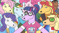 Size: 960x540 | Tagged: safe, artist:pyroprye, applejack, fluttershy, pinkie pie, rainbow dash, rarity, sci-twi, sunset shimmer, twilight sparkle, equestria girls, festival filters, g4, my little pony equestria girls: better together, bojack horseman, crossover, hoers, humane five, humane seven, humane six, music festival outfit, selfie, style emulation