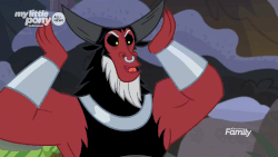 Size: 1280x720 | Tagged: safe, screencap, lord tirek, centaur, frenemies (episode), g4, animated, armpits, discovery family logo, face pull, faic, loop, male, nose piercing, nose ring, piercing, septum piercing, solo, stretchy, tireking