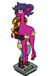 Size: 800x1200 | Tagged: safe, artist:threetwotwo32232, sunset shimmer, oc, oc:fizzy pop, giraffe, equestria girls, female, mlem, scale, silly, tongue out