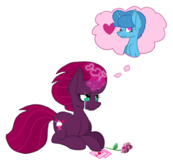 Size: 1106x1056 | Tagged: safe, artist:徐詩珮, fizzlepop berrytwist, spring rain, tempest shadow, pony, unicorn, g4, my little pony: the movie, base used, broken horn, crying, female, flower, glowing horn, heart, horn, lesbian, magic, mare, sad, ship:springshadow, shipping, simple background, transparent background