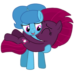 Size: 1082x1030 | Tagged: safe, artist:徐詩珮, fizzlepop berrytwist, spring rain, tempest shadow, pony, unicorn, g4, my little pony: the movie, base used, bridal carry, broken horn, carrying, female, horn, hug, lesbian, mare, ship:springshadow, shipping, simple background, transparent background