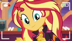 Size: 800x450 | Tagged: safe, screencap, sunset shimmer, equestria girls, equestria girls series, g4, how to backstage, spoiler:eqg series (season 2), animated, cute, dancing, female, gif, looking at you, recording, shimmerbetes, solo, sunset shimmy, swag swag swag swag swag