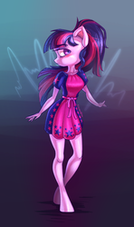 Size: 650x1100 | Tagged: safe, artist:cleverpon, sci-twi, twilight sparkle, anthro, unguligrade anthro, equestria girls, equestria girls specials, g4, my little pony equestria girls: better together, my little pony equestria girls: spring breakdown, female, glasses off, looking at you, mare, missing accessory, no glasses, solo