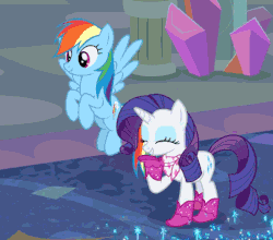 Size: 452x398 | Tagged: safe, screencap, rainbow dash, rarity, pony, g4, the end in friend, animated, boots, cropped, duo, female, glitter boots, shoes