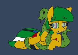 Size: 987x697 | Tagged: safe, artist:lockheart, oc, oc:blocky bits, pony, snake, belly button, duo, female, hypnosis, mare