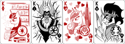 Size: 2540x889 | Tagged: safe, artist:virenth, king sombra, lord tirek, princess cadance, twilight sparkle, g4, book, cracks, crystal, crystal empire, king of clubs, king of diamonds, king of hearts, king of spades, playing card