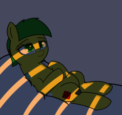 Size: 1280x1203 | Tagged: safe, artist:neuro, oc, oc:blocky bits, pony, blinds, light, lying down, relaxing, stripes