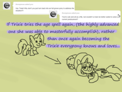 Size: 1200x900 | Tagged: safe, artist:evil-dec0y, trixie, pony, unicorn, comic:trixie vs., comic:trixie vs. the moon, g4, age progression, female, filly, filly trixie, mare, solo, younger