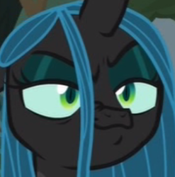 Size: 280x283 | Tagged: safe, screencap, queen chrysalis, changeling, changeling queen, frenemies (episode), g4, season 9, cropped, faic, female, nose wrinkle, reaction image, smug, solo