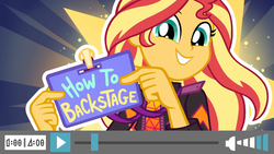 Size: 1920x1080 | Tagged: safe, screencap, sunset shimmer, equestria girls, equestria girls series, g4, how to backstage, spoiler:eqg series (season 2), cute, female, shimmerbetes, smiling, solo, title card