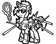 Size: 192x150 | Tagged: safe, artist:crazyperson, pony, fallout equestria, fallout equestria: commonwealth, armor, fanfic art, levitation, magic, mirror, picture for breezies, simple background, sunglasses, telekinesis, transparent background