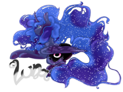 Size: 4032x3024 | Tagged: safe, artist:freckledely, princess luna, alicorn, pony, g4, ethereal mane, female, high res, mare, prone, simple background, smiling, solo, starry mane, transparent background