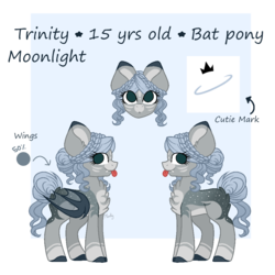 Size: 1000x1000 | Tagged: safe, artist:mintoria, oc, oc only, oc:trinity moonlight, bat pony, pony, female, mare, reference sheet, solo, tongue out