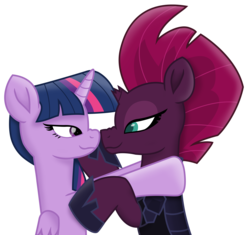 Size: 7511x7065 | Tagged: safe, alternate version, artist:ejlightning007arts, edit, tempest shadow, twilight sparkle, alicorn, pony, g4, my little pony: the movie, armor, boop, cute, female, lesbian, noseboop, ship:tempestlight, shipping, simple background, transparent background, twilight sparkle (alicorn), vector