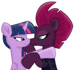 Size: 7511x7065 | Tagged: safe, alternate version, artist:ejlightning007arts, edit, tempest shadow, twilight sparkle, alicorn, pony, g4, my little pony: the movie, armor, boop, cute, female, lesbian, noseboop, ship:tempestlight, shipping, simple background, transparent background, twilight sparkle (alicorn), vector