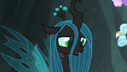 Size: 1920x1080 | Tagged: safe, screencap, cozy glow, queen chrysalis, changeling, changeling queen, frenemies (episode), g4, female, solo focus