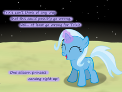 Size: 1200x900 | Tagged: safe, artist:evil-dec0y, trixie, pony, comic:trixie vs., comic:trixie vs. the moon, g4, age regression, female, filly, glowing horn, horn, moon