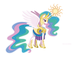 Size: 1600x1227 | Tagged: safe, artist:hexfloog, princess celestia, alicorn, pony, g4, armor, eyeshadow, female, frown, gritted teeth, makeup, simple background, solar empire, solo, spread wings, transparent background, wings