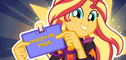 Size: 1920x916 | Tagged: safe, edit, edited screencap, screencap, sunset shimmer, equestria girls, equestria girls series, g4, how to backstage, spoiler:eqg series (season 2), cute, shimmerbetes, thehottest dog, title card