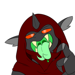 Size: 2000x2000 | Tagged: safe, artist:deoix, oc, oc:grid, changeling, changeling oc, glowing eyes, high res, male, mawshot, open mouth, sharp teeth, teeth, tongue out