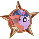 Size: 128x128 | Tagged: artist needed, safe, twilight sparkle, pony, g4, glowing horn, horn, magic, quill, scroll, simple background, smiling, telekinesis, transparent background