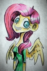 Size: 976x1480 | Tagged: safe, artist:smirk, fluttershy, human, g4, clothes, female, humanized, solo, traditional art, watercolor painting, wings